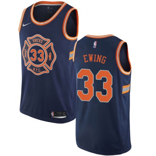 Men's Nike New York Knicks #33 Patrick Ewing Swingman Navy Blue NBA Jersey - City Edition - Ujersey