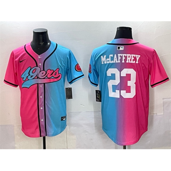 Men's San Francisco 49ers #23 Christian McCaffrey Pink Blue Limited Stitched Baseball Jersey - Ujersey