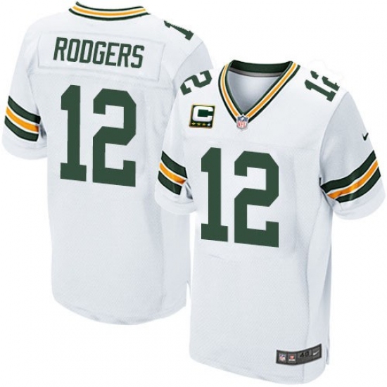 Men's Nike Green Bay Packers #12 Aaron Rodgers Elite White C Patch NFL Jersey - Ujersey