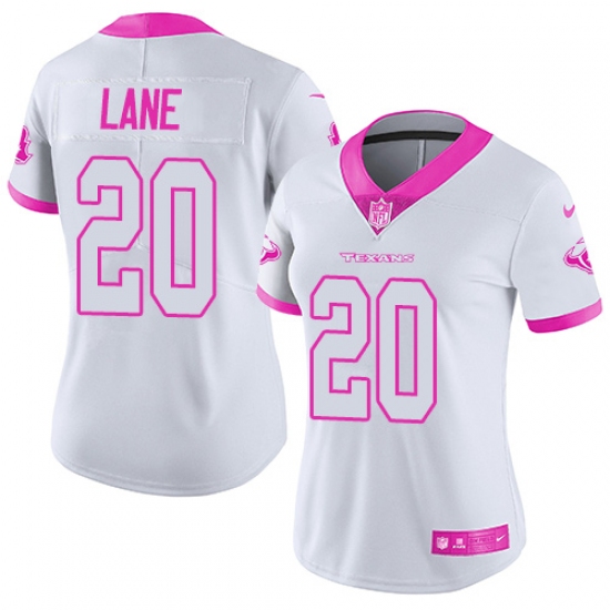Women's Nike Houston Texans #20 Jeremy Lane Limited White/Pink Rush Fashion NFL Jersey - Ujersey