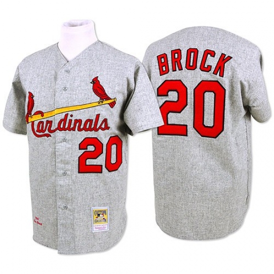 Men's Mitchell and Ness St. Louis Cardinals #20 Lou Brock Authentic Grey Throwback MLB Jersey - Ujersey