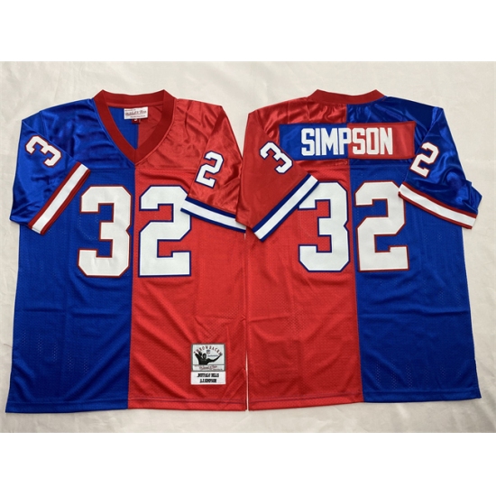 Men's Buffalo Bills #32 O.J. Simpson Blue Red Splite Throwback Stitched Jersey - Ujersey