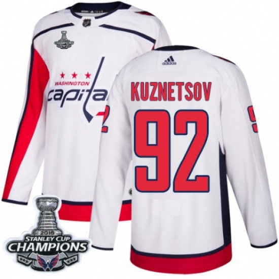 Men's Adidas Washington Capitals #92 Evgeny Kuznetsov Authentic White Away 2018 Stanley Cup Final Champions NHL Jersey - Ujersey