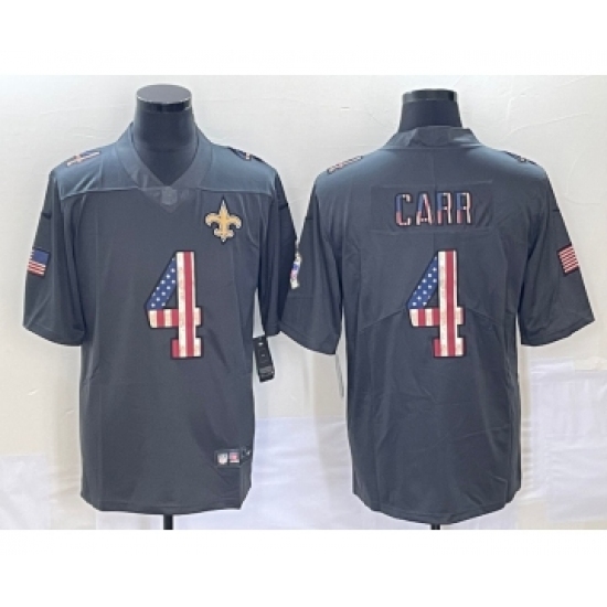 Men's New Orleans Saints #4 Derek Carr 2019 Black Salute To Service USA Flag Fashion Limited Jersey - Ujersey