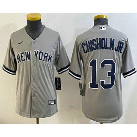 Youth New York Yankees #13 Jazz Chisholm Jr Grey Cool Base Stitched Jersey - Ujersey
