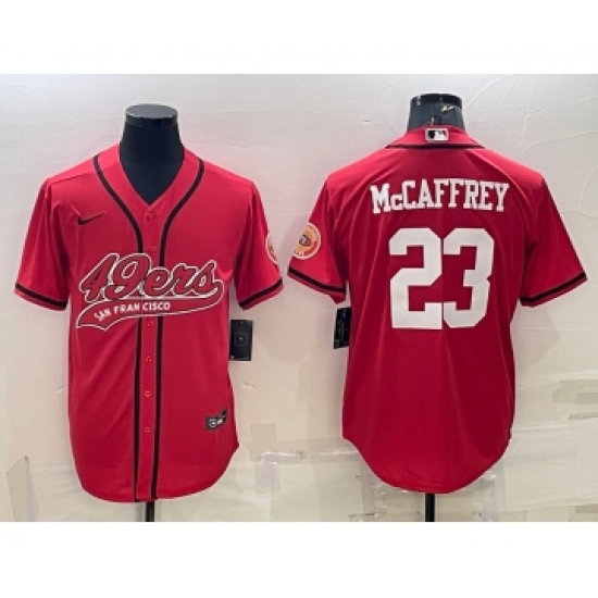 Men's San Francisco 49ers #23 Christian McCaffrey Red With Patch Cool Base Stitched Baseball Jersey - Ujersey