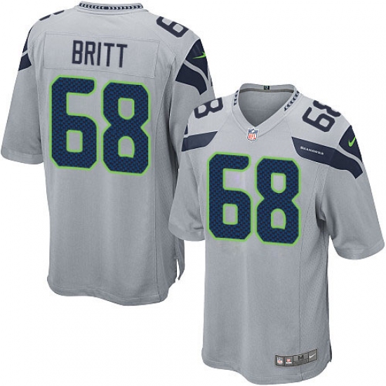 Men's Nike Seattle Seahawks #68 Justin Britt Game Grey Alternate NFL Jersey - Ujersey