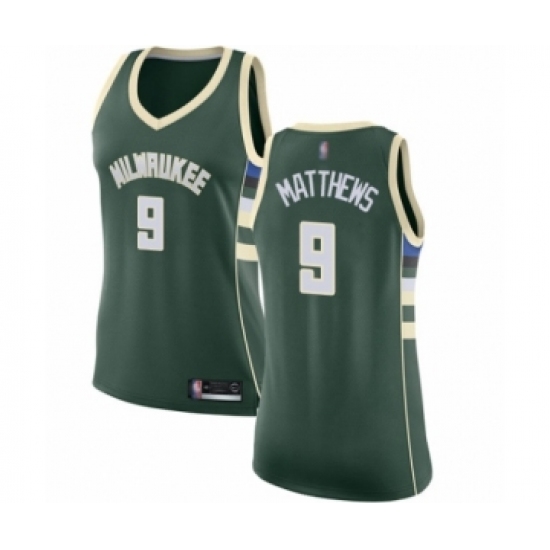 Women's Milwaukee Bucks #9 Wesley Matthews Swingman Green Basketball Jersey - Icon Edition - Ujersey