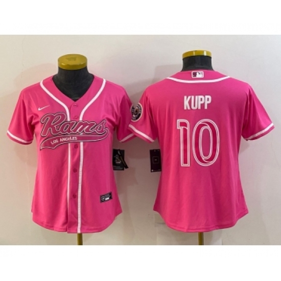 Women's Los Angeles Rams #10 Cooper Kupp Pink With Patch Cool Base Stitched Baseball Jersey - Ujersey