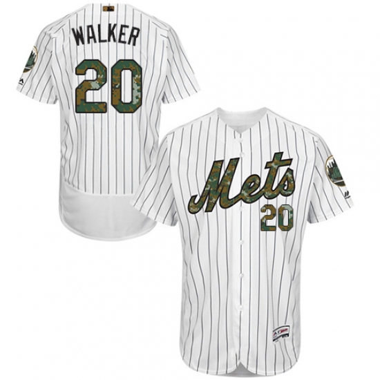 Men's Majestic New York Mets #20 Neil Walker Authentic White 2016 Memorial Day Fashion Flex Base MLB Jersey - Ujersey