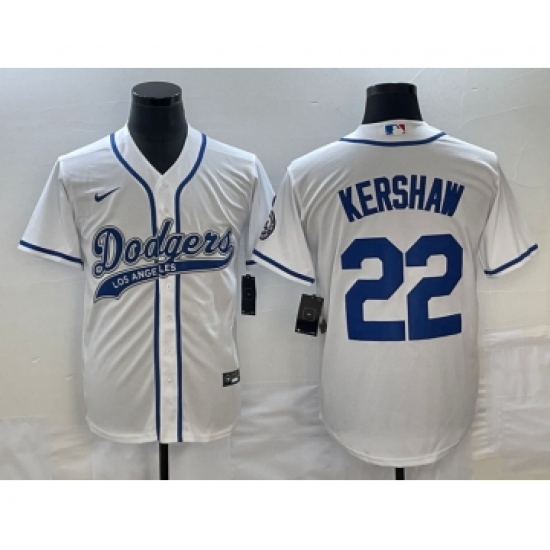 Men's Los Angeles Dodgers #22 Clayton Kershaw White Cool Base Stitched Baseball Jersey1 - Ujersey
