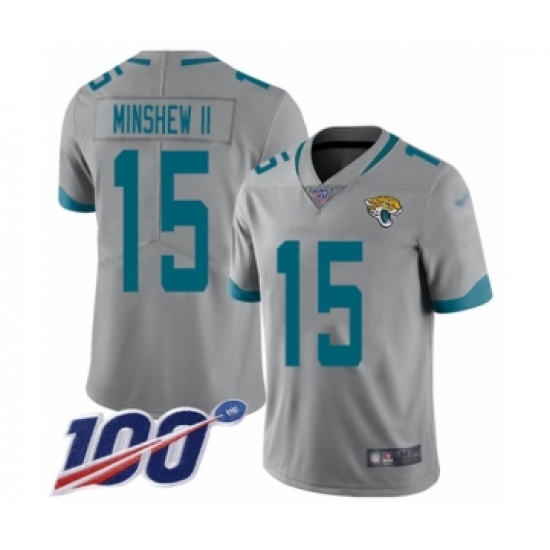 Men's Jacksonville Jaguars #15 Gardner Minshew II Silver Inverted Legend Limited 100th Season Football Jersey - Ujersey