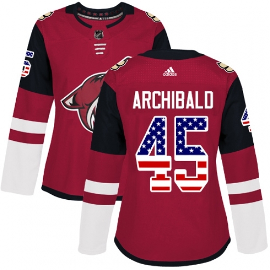 Women's Adidas Arizona Coyotes #45 Josh Archibald Authentic Red USA Flag Fashion NHL Jersey - Ujersey