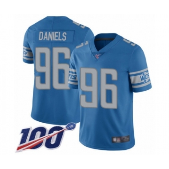Youth Detroit Lions #96 Mike Daniels Blue Team Color Vapor Untouchable Limited Player 100th Season Football Jersey - Ujersey
