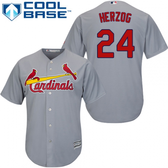 Youth Majestic St. Louis Cardinals #24 Whitey Herzog Replica Grey Road Cool Base MLB Jersey - Ujersey