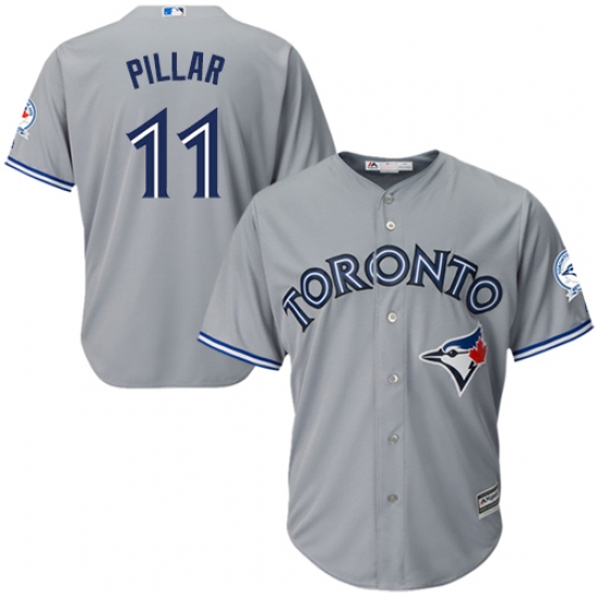 Men's Majestic Toronto Blue Jays #11 Kevin Pillar Replica Grey Road 40th Anniversary Patch MLB Jersey