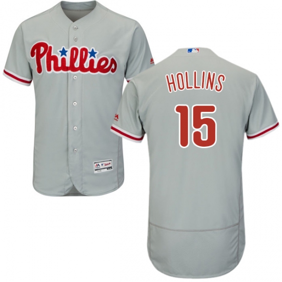 Men's Majestic Philadelphia Phillies #15 Dave Hollins Grey Road Flex Base Authentic Collection MLB Jersey - Ujersey
