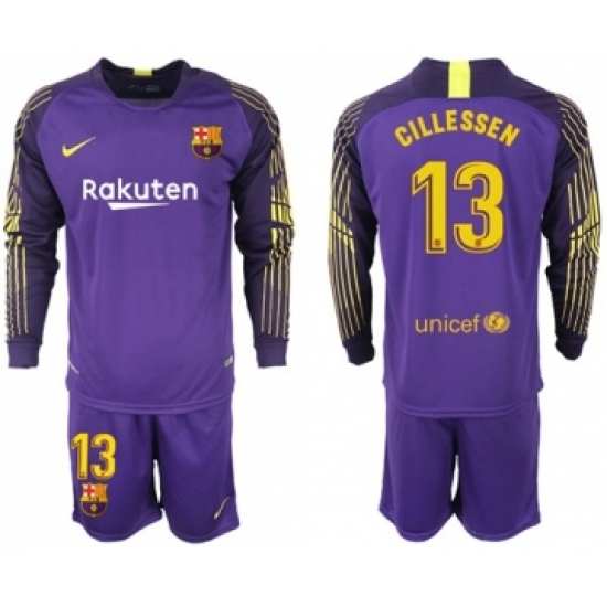 Barcelona #13 Cillessen Purple Goalkeeper Long Sleeves Soccer Club Jersey