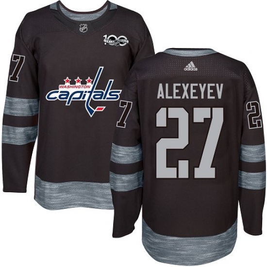 Men's Adidas Washington Capitals #27 Alexander Alexeyev Authentic Black 1917-2017 100th Anniversary NHL Jersey - Ujersey