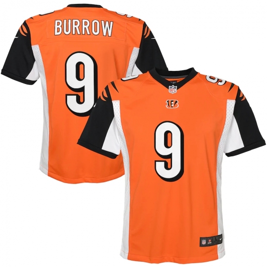 Youth Cincinnati Bengals #9 Joe Burrow Nike Orange 2020 NFL Draft First Round Pick Game Jersey.webp - Ujersey
