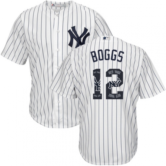 Men's Majestic New York Yankees #12 Wade Boggs Authentic White Team Logo Fashion MLB Jersey - Ujersey