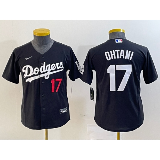 Youth Los Angeles Dodgers #17 Shohei Ohtani Number Black Turn Back The Clock Stitched Cool Base Jersey - Ujersey