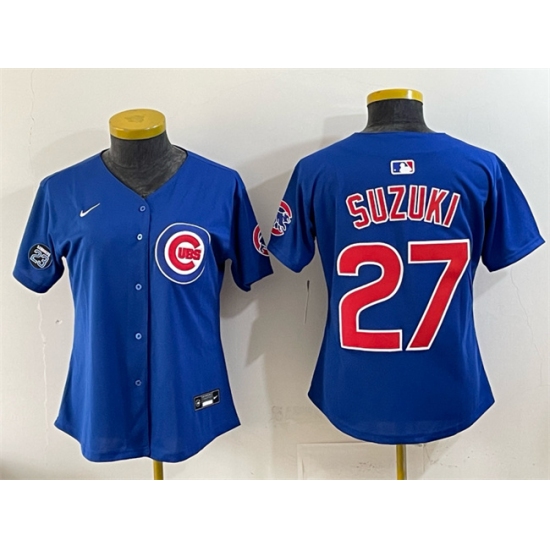 Women's Chicago Cubs #27 Seiya Suzuki Royal 'Ryne Sandberg Tribute' Vapor Limited V2 Stitched Baseball Jersey(Run Small) - Ujersey