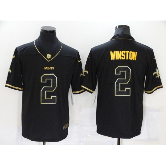 Men's New Orleans Saints #2 Jameis Winston Black Gold Throwback Limited Jersey - Ujersey