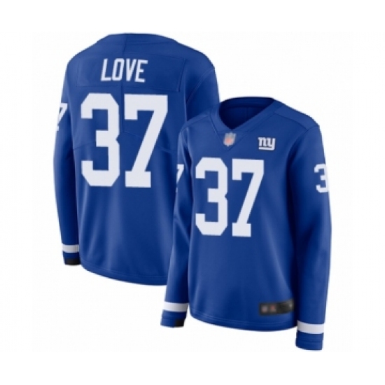 Women's New York Giants #37 Julian Love Limited Royal Blue Therma Long Sleeve Football Jersey - Ujersey