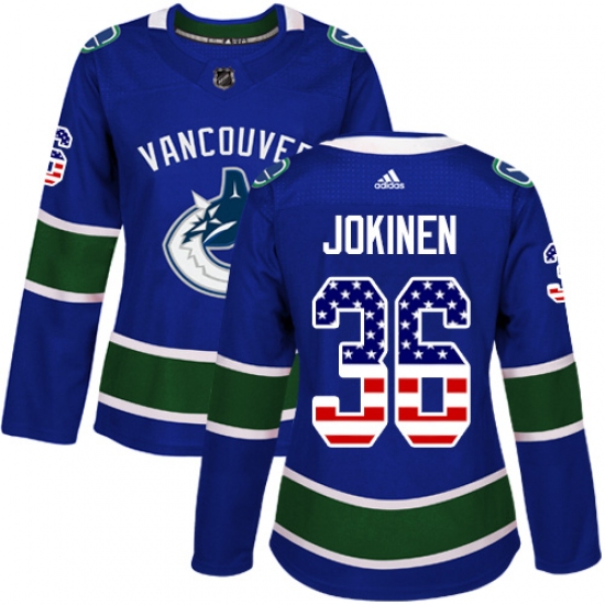 Women's Adidas Vancouver Canucks #36 Jussi Jokinen Authentic Blue USA Flag Fashion NHL Jersey