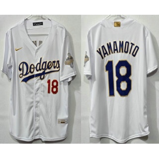 Men's Los Angeles Dodgers #18 Yoshinobu Yamamoto White 2026 Gold Collection Limited Jersey - Ujersey