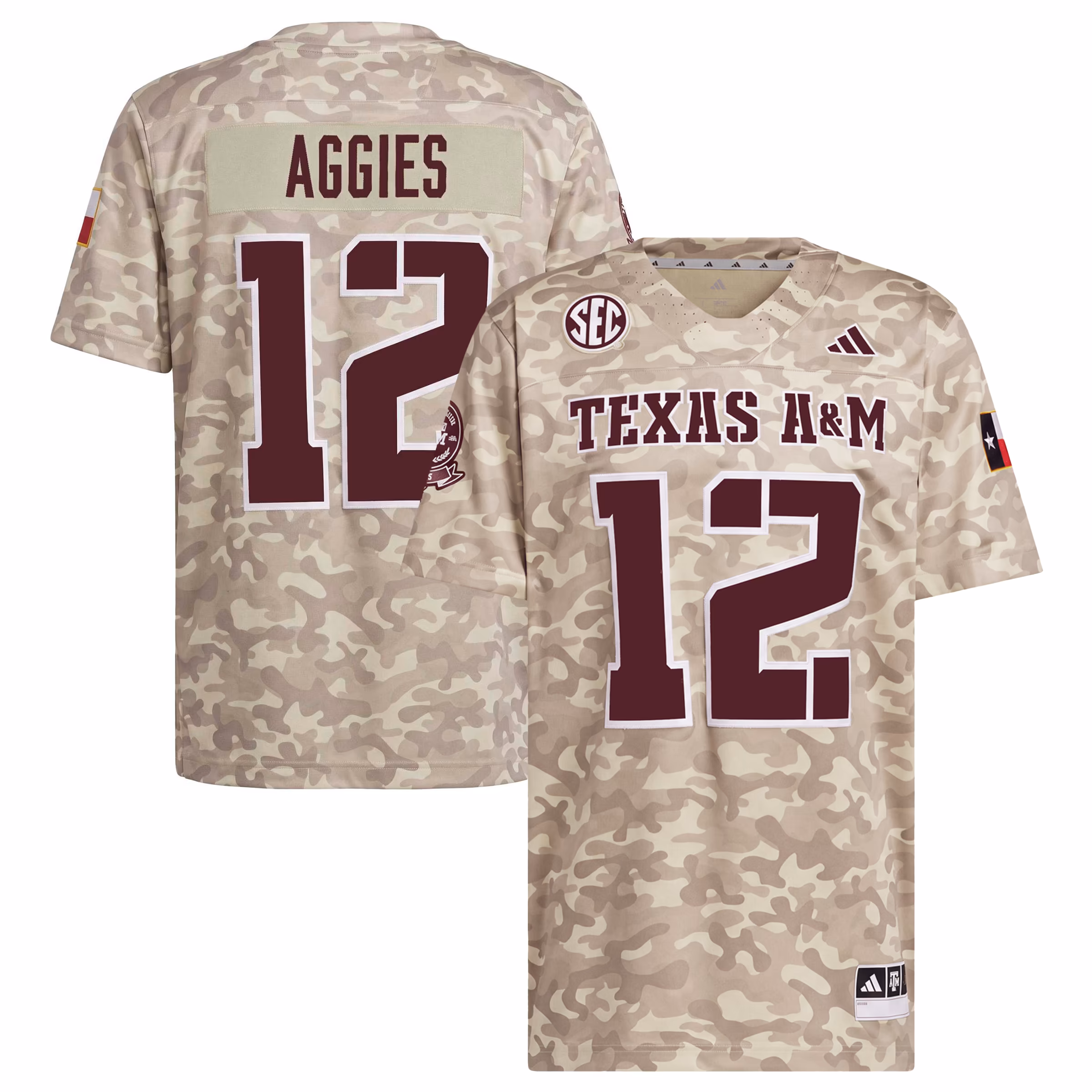 Men's adidas #12 Beige Texas A&M Aggies Honor & Support Premier Strategy Jersey - U-jersey