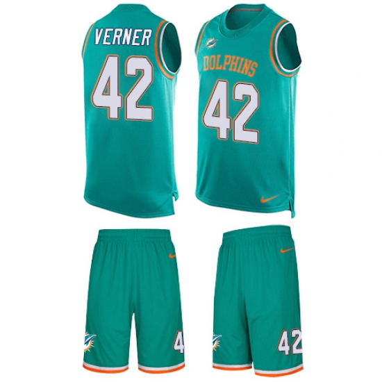 Men's Nike Miami Dolphins #42 Alterraun Verner Limited Aqua Green Tank Top Suit NFL Jersey - Ujersey