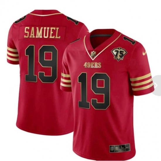 Men's San Francisco 49ers #19 Deebo Samuel Red 75th Anniversary Stitched Football Jersey - Ujersey