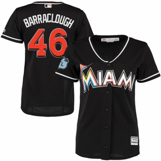 Women's Majestic Miami Marlins #46 Kyle Barraclough Authentic Black Alternate 2 Cool Base MLB Jersey - Ujersey
