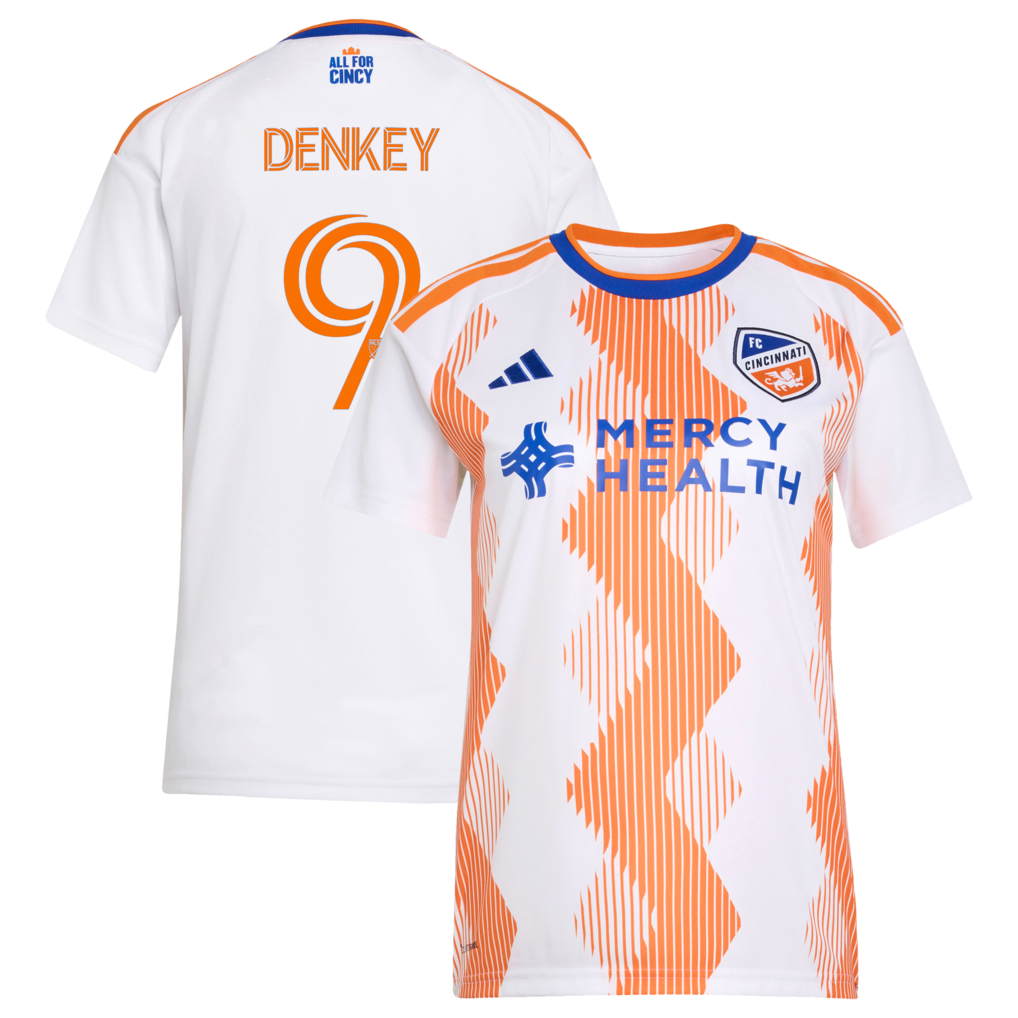 Women's FC Cincinnati Kévin Denkey adidas White 2026 The Seven Hills Kit Replica Jersey - Ujersey