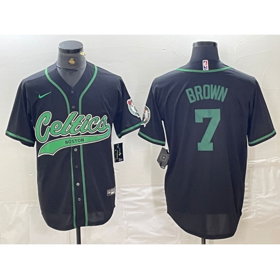 Men's Boston Celtics #7 Jaylen Brown Black Cool Base Stitched Baseball Jersey - Ujersey
