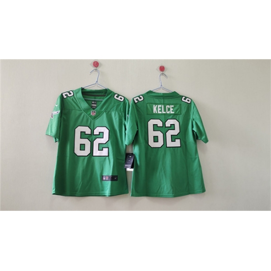 Women's Philadelphia Eagles #62 Jason Kelce Kelly Green Vapor Stitched Jersey(Run Small) - Ujersey