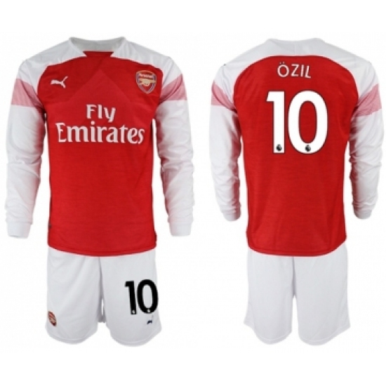 Arsenal #10 Ozil Red Home Long Sleeves Soccer Club Jersey