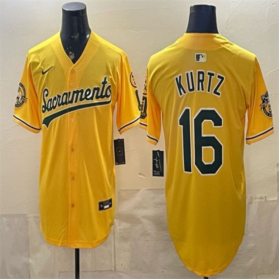 Men's Oakland Athletics #16 Nick Kurtz 2026 Yellow Alternate Sacramento Celebrating 125 Years Vapor Limited Stitched Baseball Jersey - Ujersey