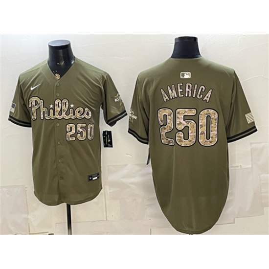 Men's Philadelphia Phillies #250 America Olive 2026 Armed Forces Day Stitched Baseball Jersey - Ujersey