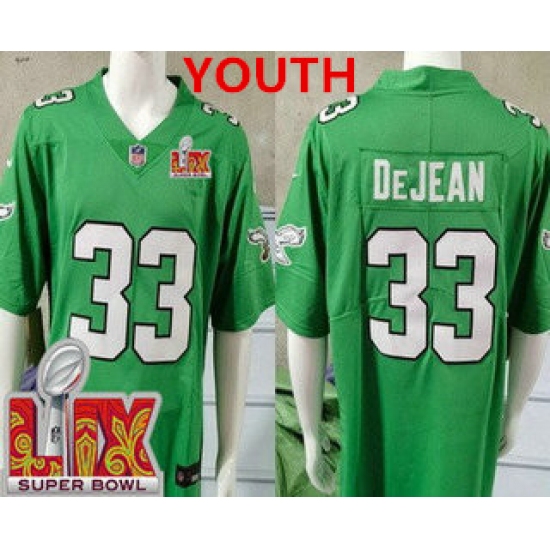 Youth Philadelphia Eagles #33 Cooper DeJean Limited Kelly Green Super Bowl LIX Vapor Jersey - Ujersey
