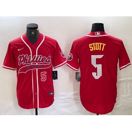 Men's Philadelphia Phillies #5 Bryson Stott Number Red Cool Base Stitched Baseball Jerseys - Ujersey