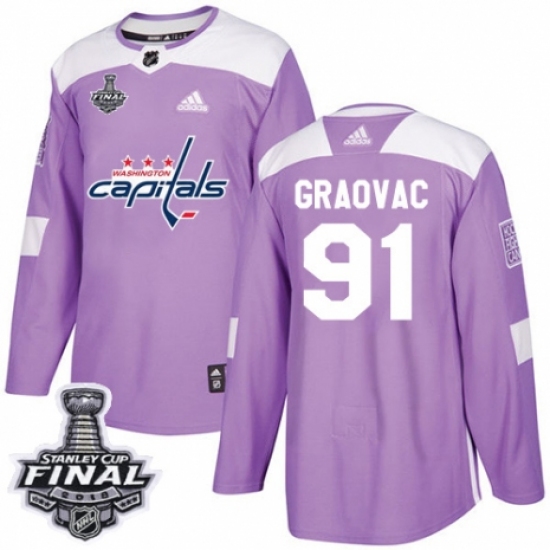 Men's Adidas Washington Capitals #91 Tyler Graovac Authentic Purple Fights Cancer Practice 2018 Stanley Cup Final NHL Jersey - Ujersey