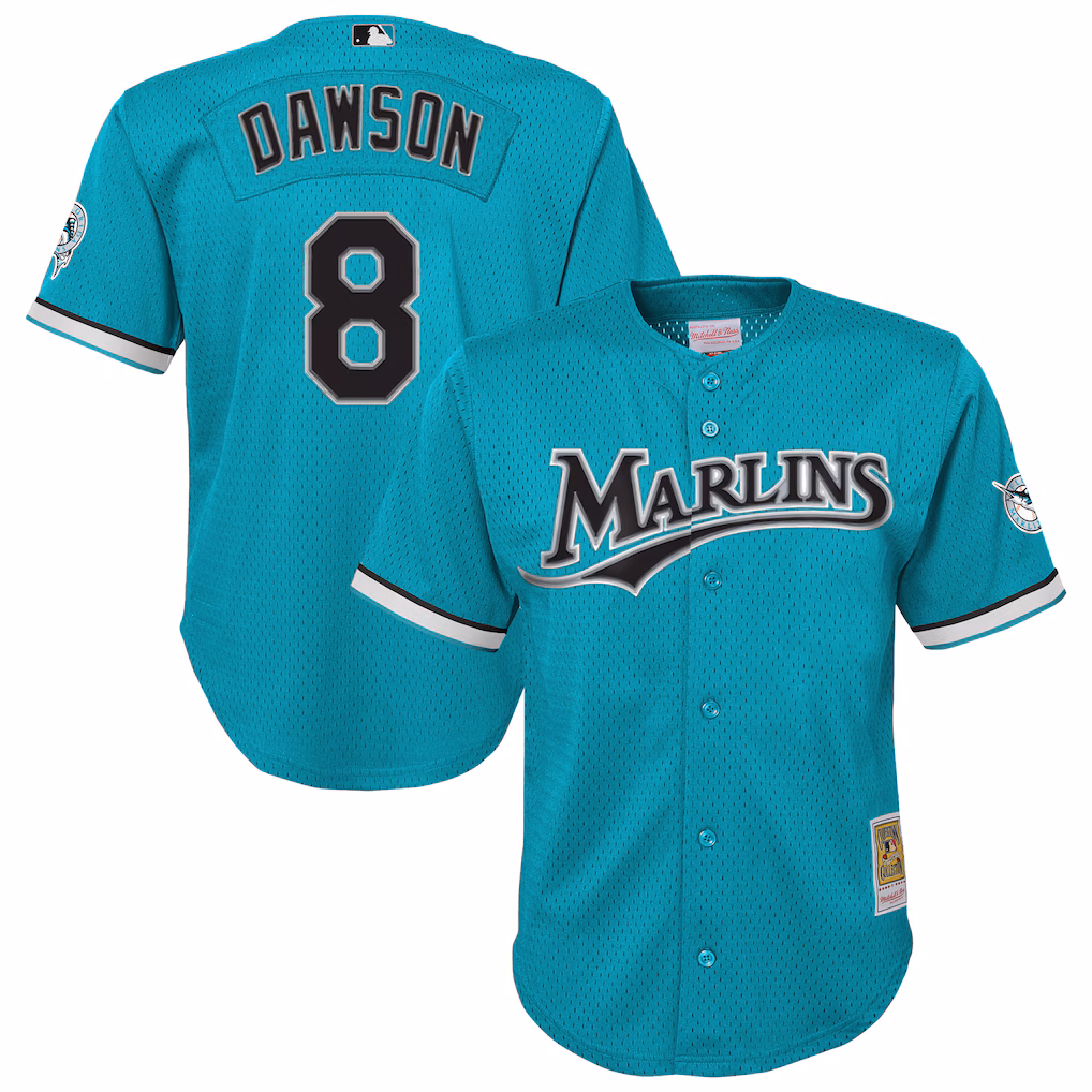 Youth Florida Marlins Andre Dawson Mitchell & Ness Teal Mesh Batting Practice Replica Jersey - ujerseystore
