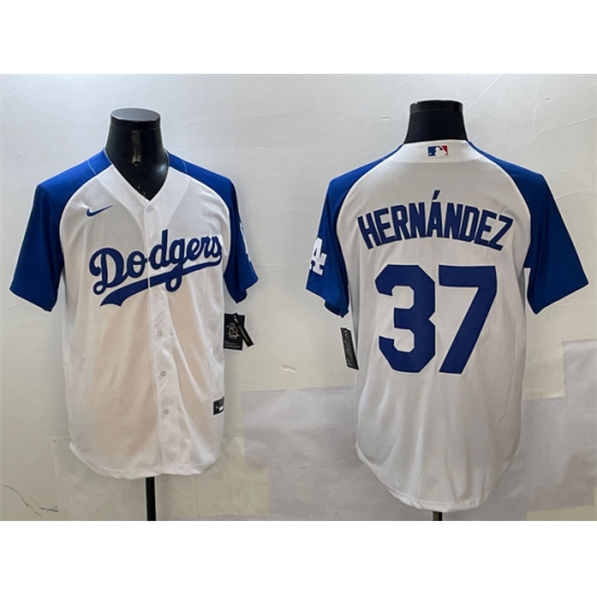 Men's Los Angeles Dodgers #37 Teoscar Hernandez White Blue Cool Base Stitched Baseball Jersey - Ujersey