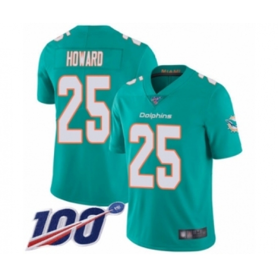 Men's Miami Dolphins #25 Xavien Howard Aqua Green Team Color Vapor Untouchable Limited Player 100th Season Football Jersey - Ujersey