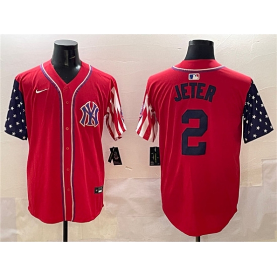 Men's New York Yankees #2 Derek Jeter Red American Style Limited Stitched Baseball Jersey - Ujersey