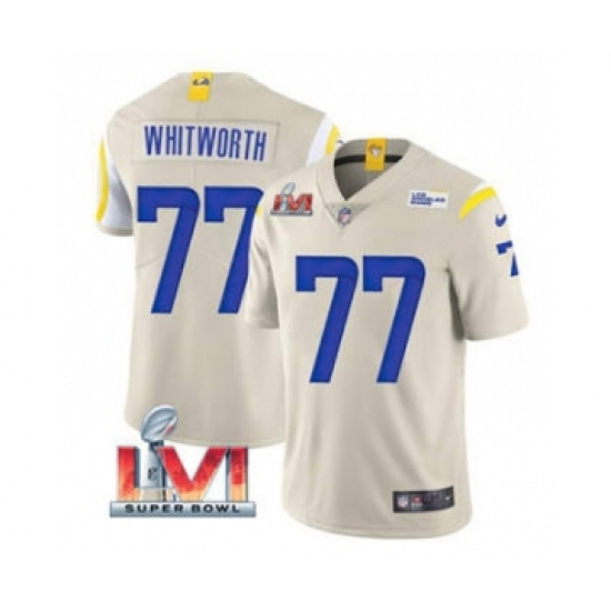 Men's Los Angeles Rams #77 Andrew Whitworth Bone 2022 Super Bowl LVI Vapor Limited Stitched Jersey - Ujersey
