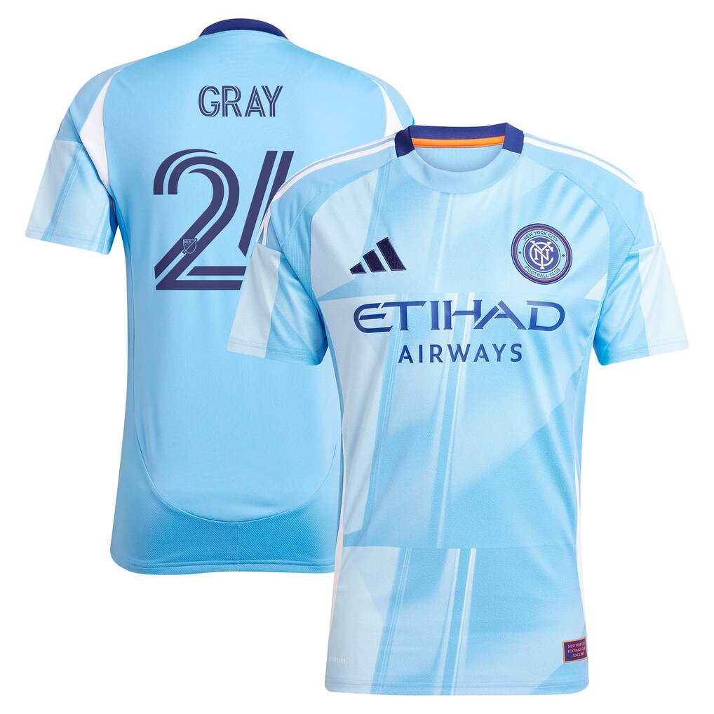 Men's New York City FC Tayvon Gray adidas Light Blue 2025 The Excelsior Kit Replica Player Jersey - Ujersey